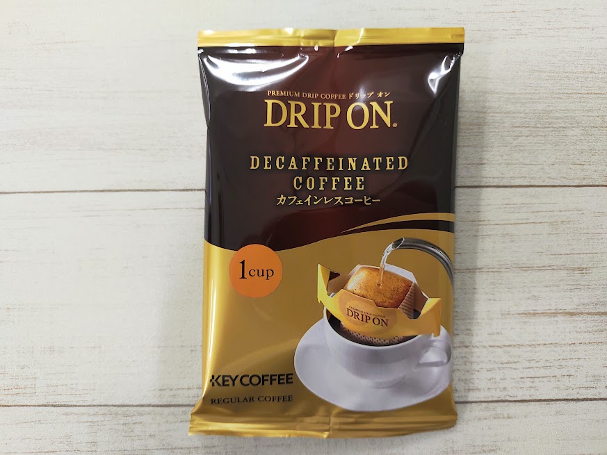 キーコーヒー　ドリップオン　カフェインレス　深いコクのブレンド　中パッケージ表面